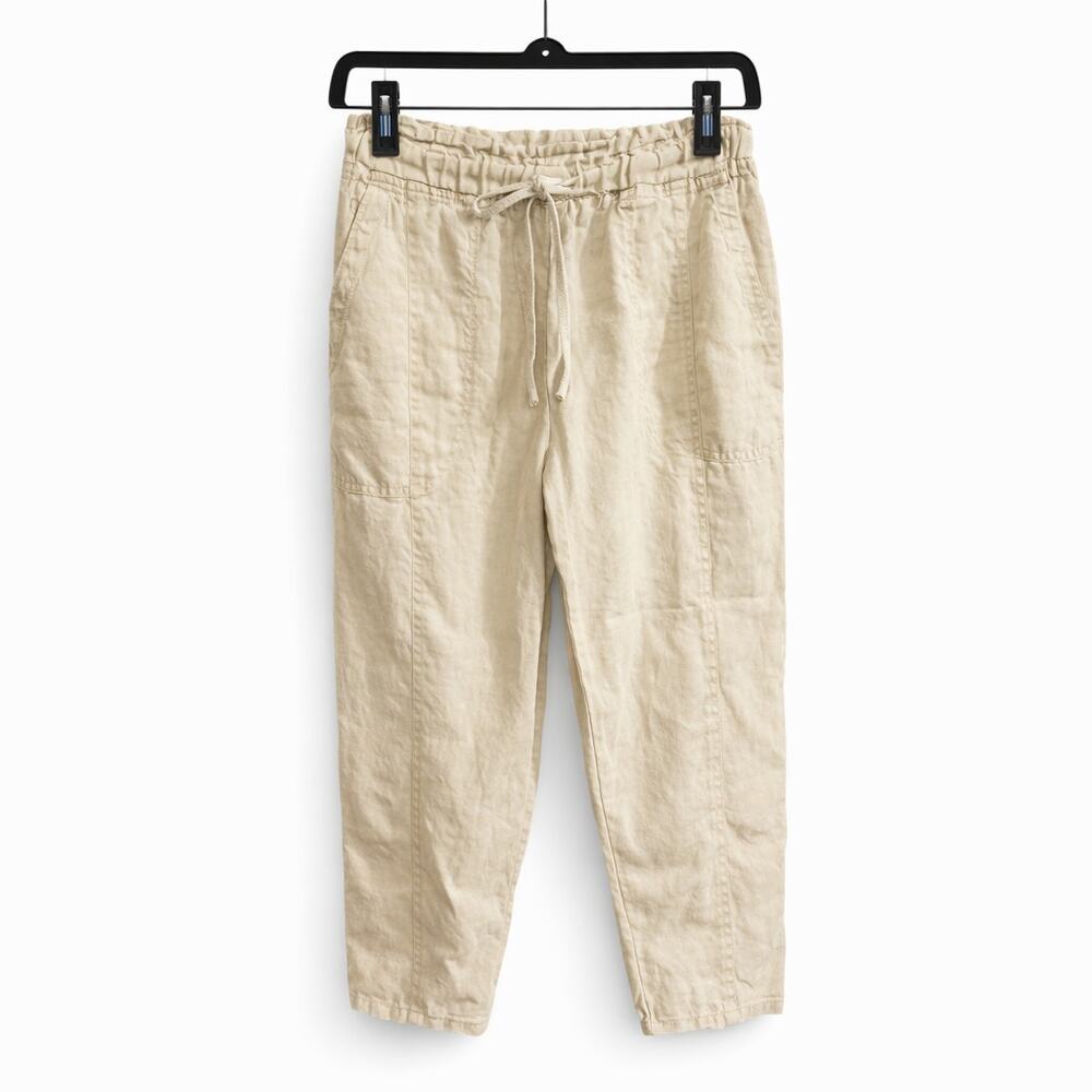 Hard Tail Linen Paperbag Pants Womens Small Beige Cropped Drawstring Made USA